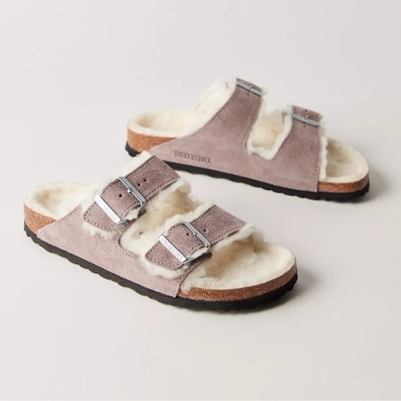 Birkenstock Shoes - New Birkenstock Arizona Shearling Sandals Slides Purple Sherpa Purple Suede 39